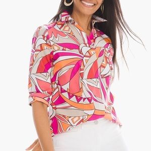 Chico’s Abstract Floral Colorful Button Up